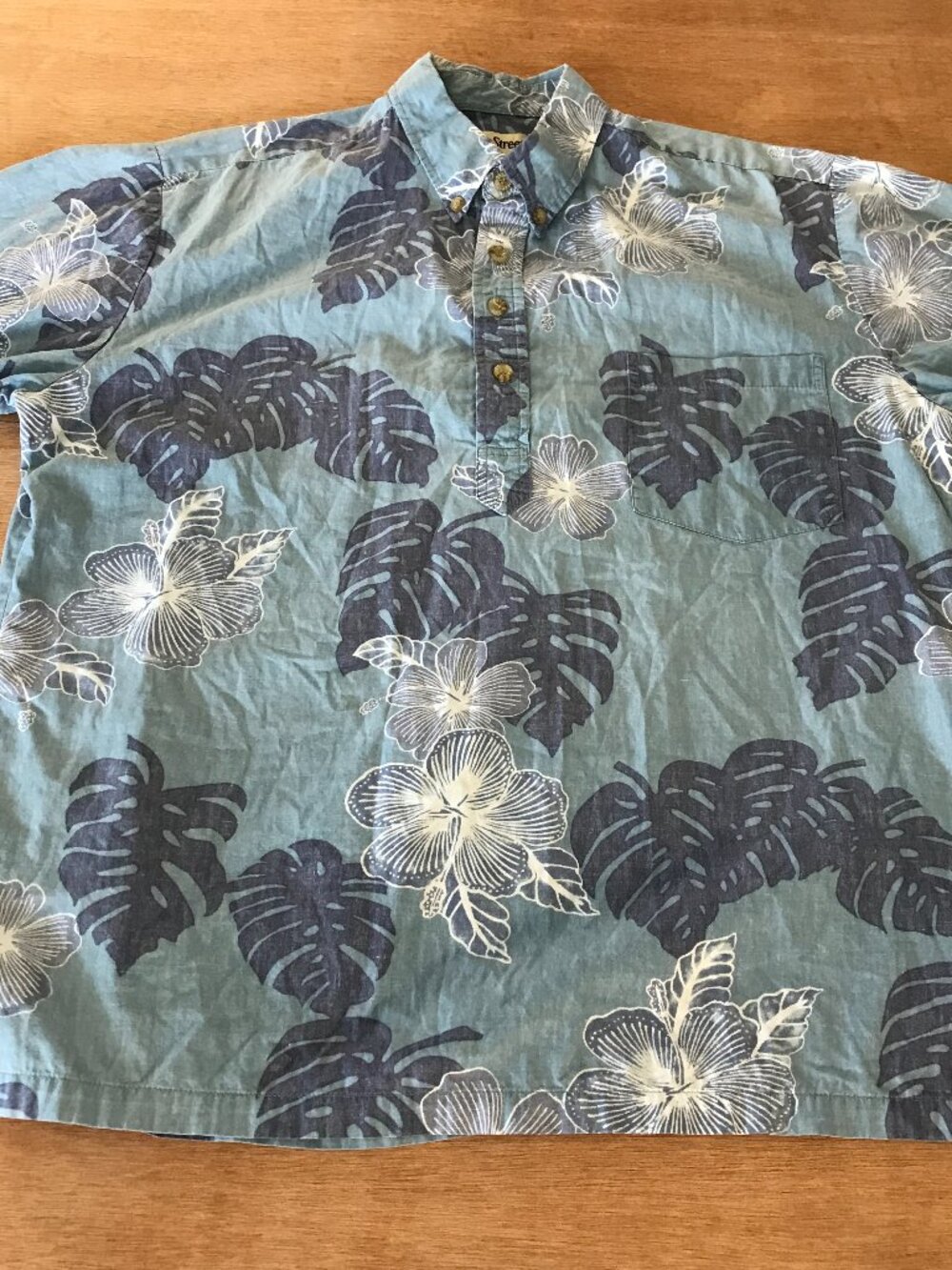Cooke Street Hawaiian Shirt Men L Blue Floral 1/4 Button Down Pocket Pullover